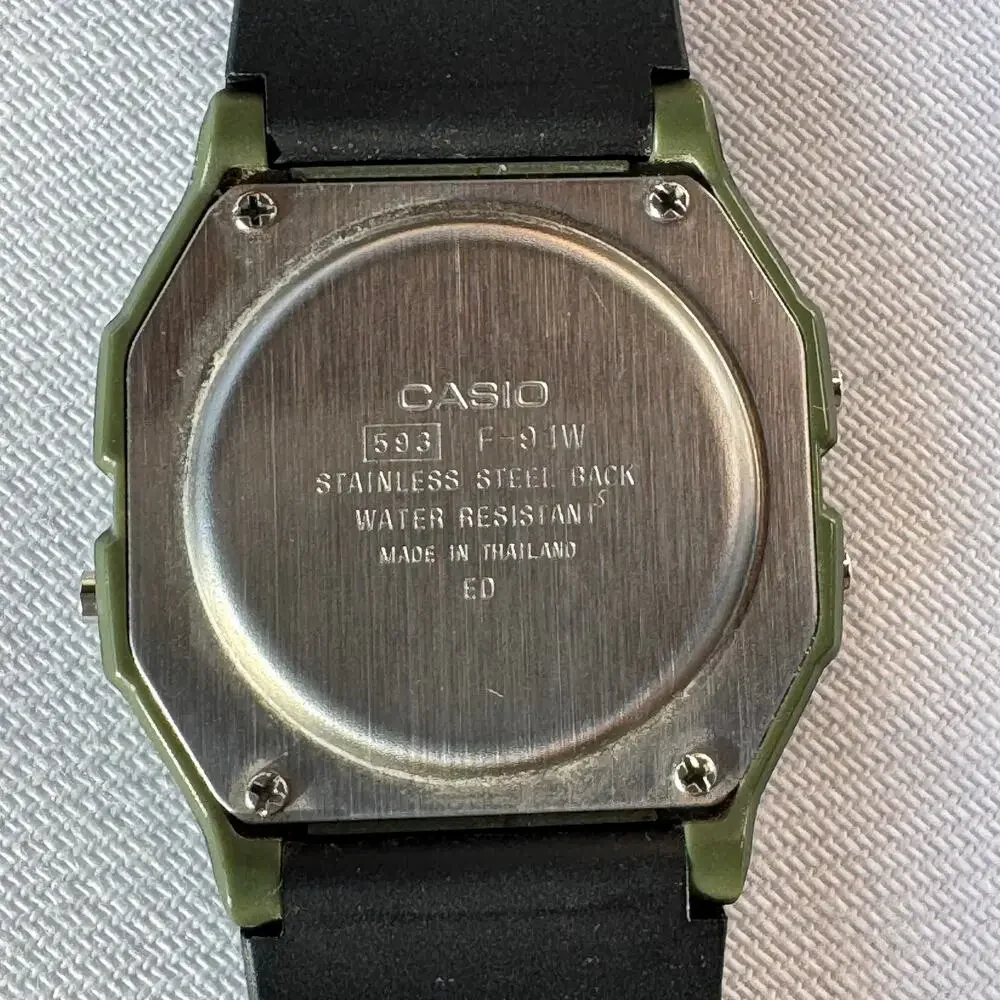 Casio F-91W Olive Green Digital Watch Alarm Chronograph Tested Working Vintage
